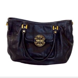 Black Leather Tory Burch Tote Bag